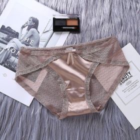 High-end French Style Seamless Ultra-thin Satin Mesh Breathable Lace Underwear For Women (Option: Brown-M)