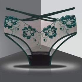 Briefs Women's Lace Underwear Sexy Hip Slimming (Option: Dark Green-L)