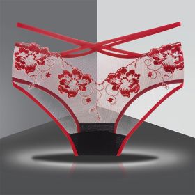 Briefs Women's Lace Underwear Sexy Hip Slimming (Option: Red-L)