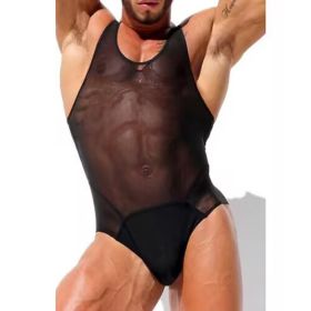 Men's Sheer Mesh Sports Fitness Beach Jumpsuit Men's Fierce Men's Sexy (Option: L)
