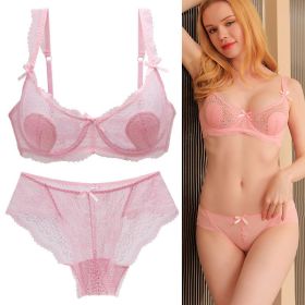 Women's Sexy Lace Transparent Super Thin Push Bra Set (Option: Pink-95B)