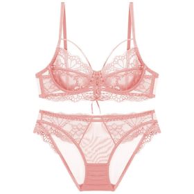 Ribbon Big Chest Show Small Half See-through Bra Set (Option: Pink-70C)