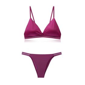 Light Luxury Edition Ice Silk Chest-wrapped Women's Beauty Back Underwear Women's Pure Desire Bra Set Bikini (Option: Purplish Red-L)